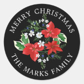 Christmas Poinsettias Holly And Juniper Floral Classic Round Sticker Zazzle