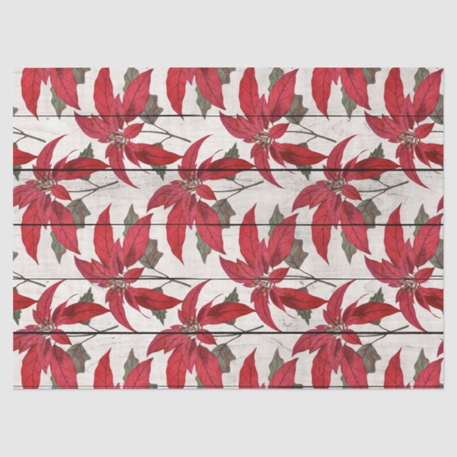 Christmas Poinsettias on Wood Decoupage Tissue Paper (Front)