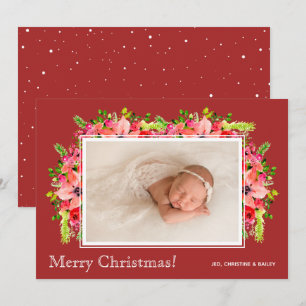 Christmas Poinsettias Photo Birth Announcements