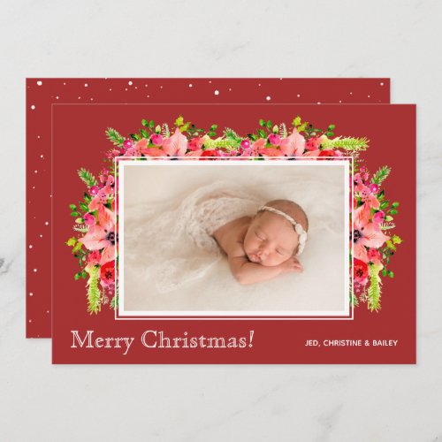 Christmas Poinsettias Photo Birth Announcements