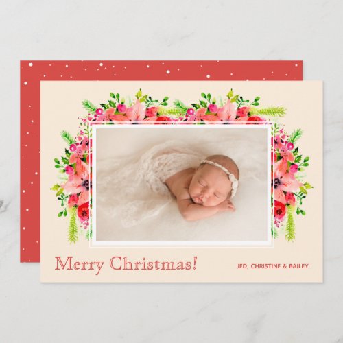 Christmas Poinsettias Photo Birth Announcements