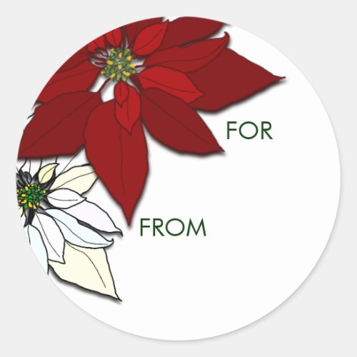 Christmas Poinsettias Red and White Gift Stickers