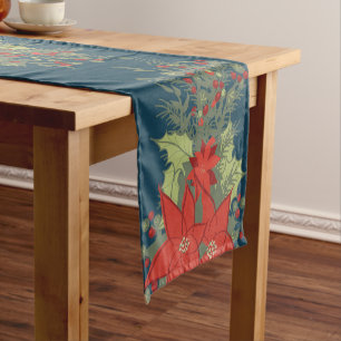 Christmas Poinsettias Swag 14" X 72" Table Runner
