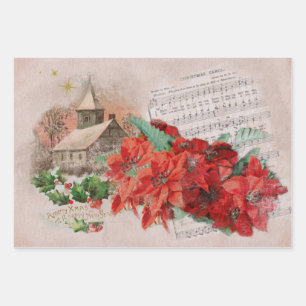 Christmas Poinsettias Vintage Wrapping Paper Sheets