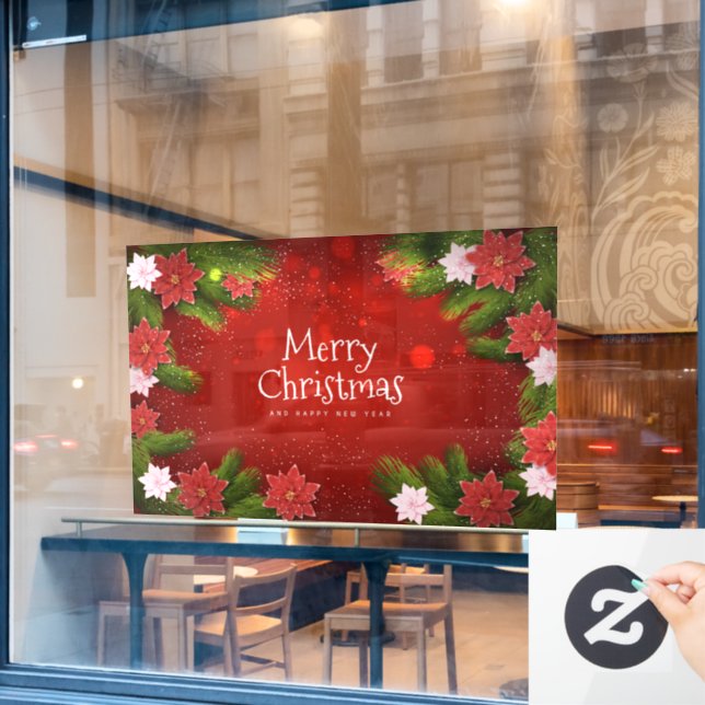 Christmas Poinsettias Window Cling (Cafe Window)