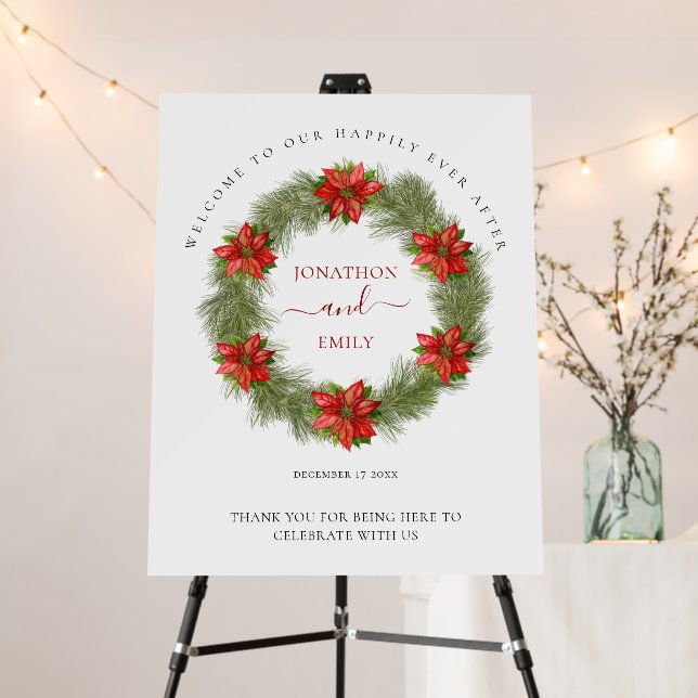 Christmas Poinsettias Wreath Welcome to Wedding Foam Board (In Situ (Stand))