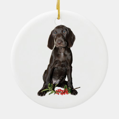 Christmas Pointer Puppy Ceramic Ornament