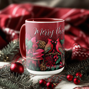 Christmas Pointessia Flower Cardinals Birds Name Mug