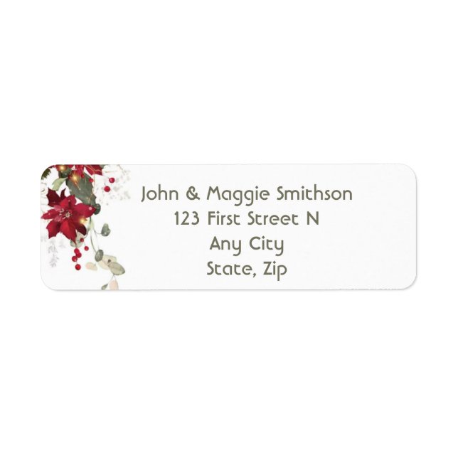 Christmas Pointsettia  Holly Berry Pine Greenery  Label (Front)