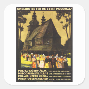 Christmas - Poland - Vintage Travel Square Sticker