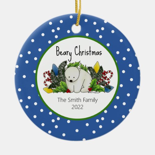 Christmas Polar Bear Among Pine Boughs  Ceramic Ornament
