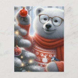 Christmas Polar Bear and little bird