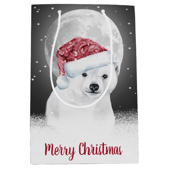 Christmas Polar Bear and Moon  Medium Gift Bag (Front)
