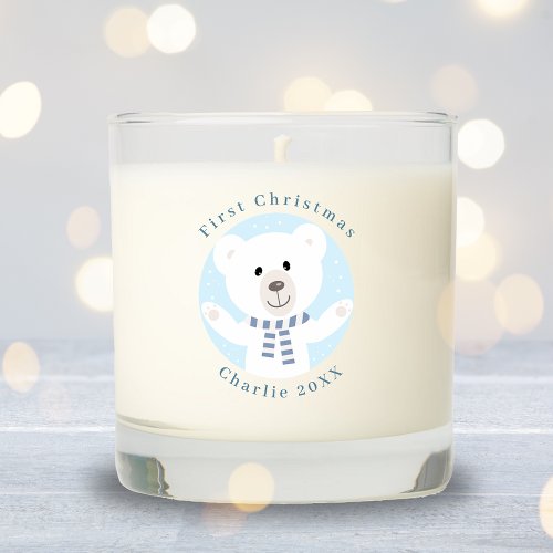 Christmas Polar Bear and Snowflakes Blue Scented Candle