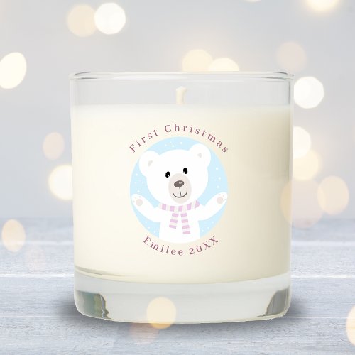 Christmas Polar Bear and Snowflakes Pink Scented Candle