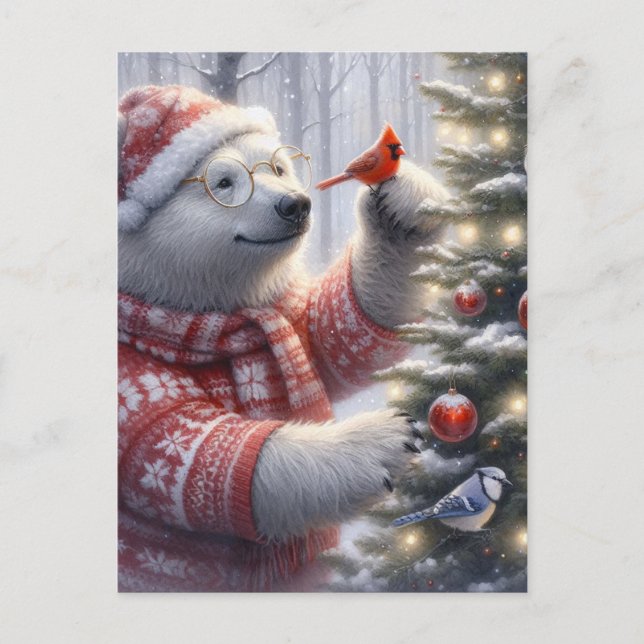 Christmas Polar Bear and the Birds Postcard (Front)