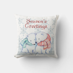 Christmas Polar Bear Animals Couple Throw Pillow