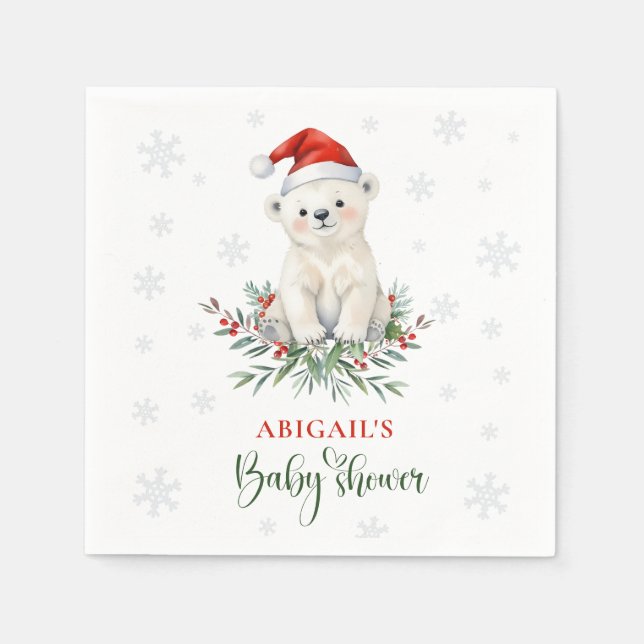 Christmas Polar Bear Baby Shower Welcome Sign Napkins (Front)