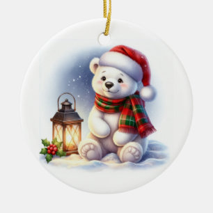 Christmas Polar Bear Ceramic Ornament