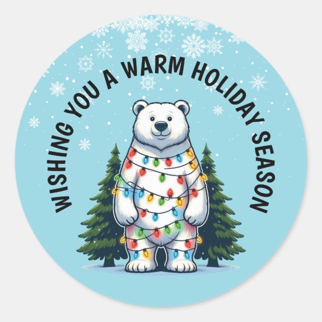 Christmas Polar Bear Classic Round Sticker (Front)