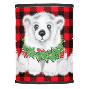Christmas polar bear cub, Holly berries wreath   Lamp Shade