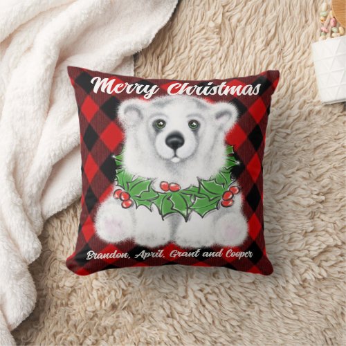 Christmas polar bear cub white bear cub  throw pillow