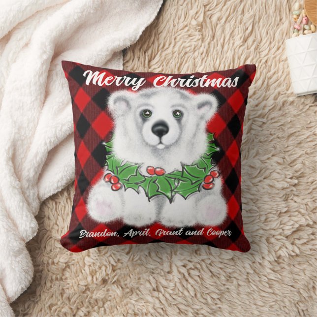 Christmas polar bear cub, white bear cub  throw pillow (Blanket)