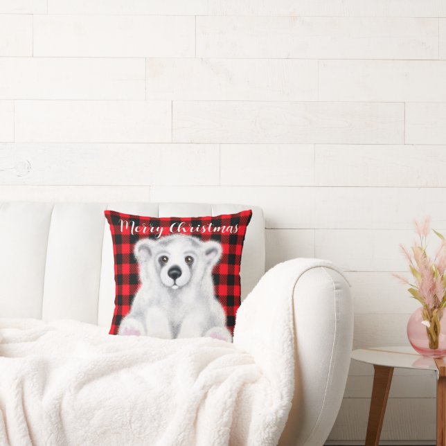 Christmas polar bear cub, white bear cub throw pillow (Couch)