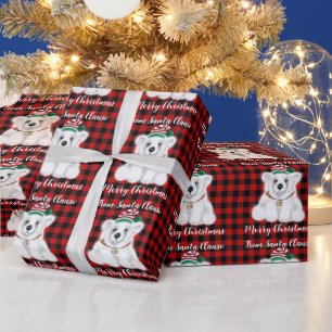 Christmas polar bear cub, white bear cub wrapping paper