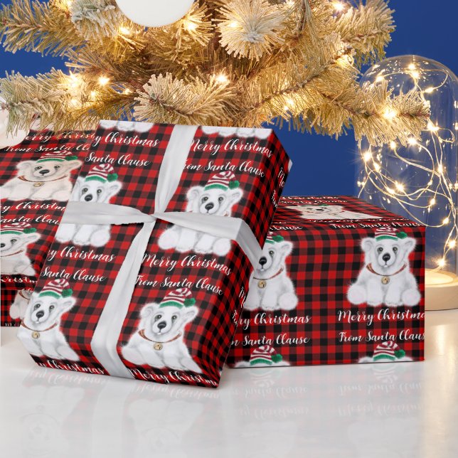 Christmas polar bear cub, white bear cub wrapping paper (Holidays)