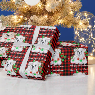 Christmas polar bear cub, white bear cub wrapping paper