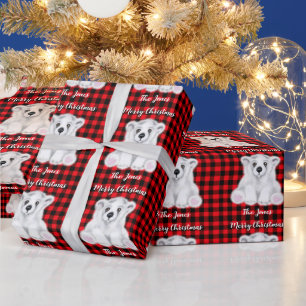 Christmas polar bear cub, white bear cub wrapping paper