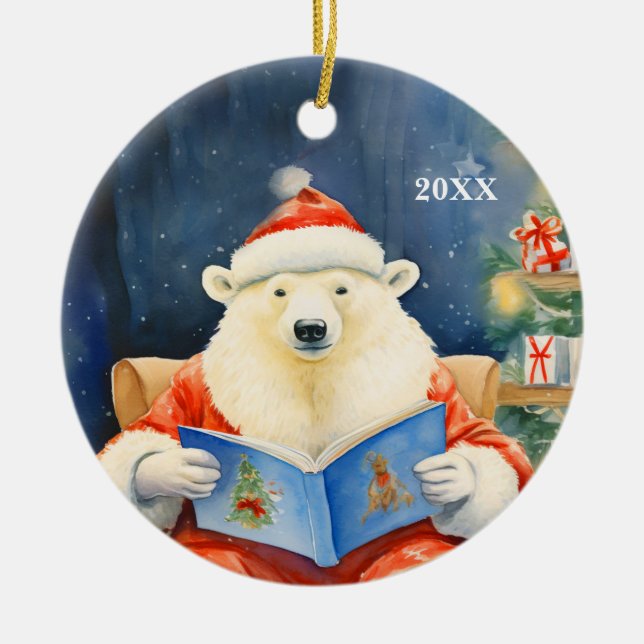 Christmas Polar Bear Customize Date Ornament (Front)