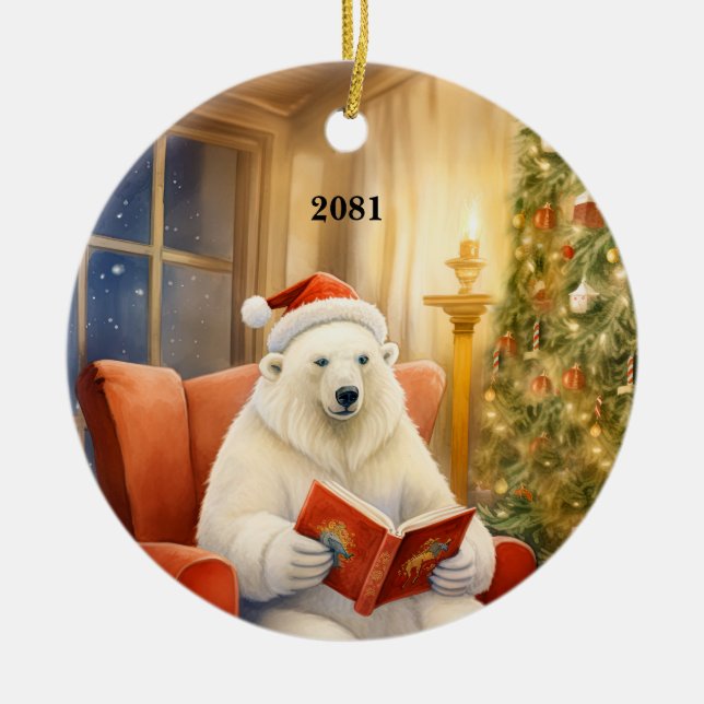 Christmas Polar Bear Customize Date Ornament (Front)
