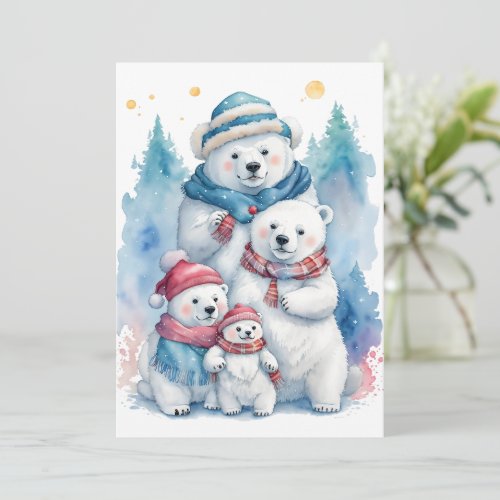 Christmas Polar Bear Family Holiday Flat Card