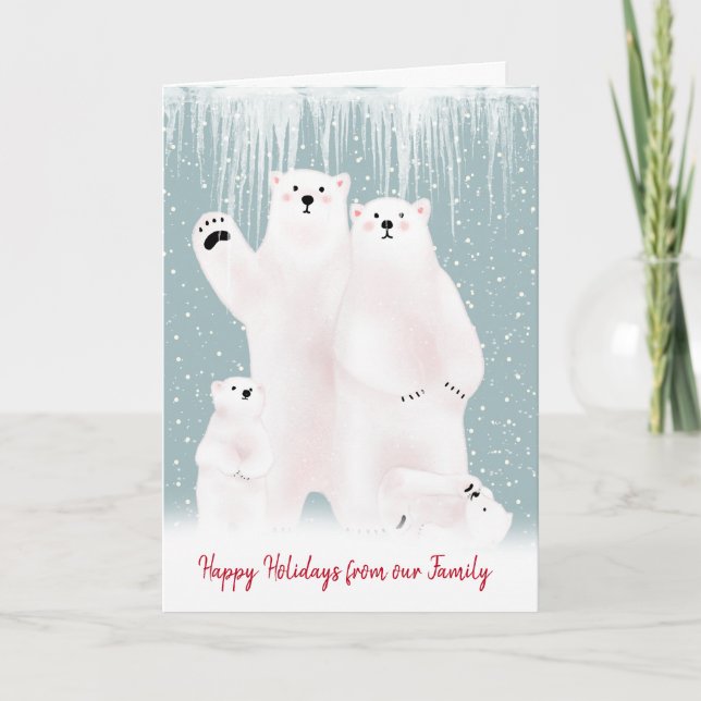 Christmas Polar Bear Family In Snow Card (Front)