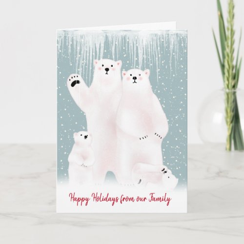 Christmas Polar Bear Family In Snow Card