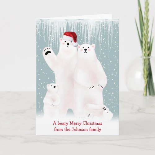 Christmas Polar Bear Family In Snow Card