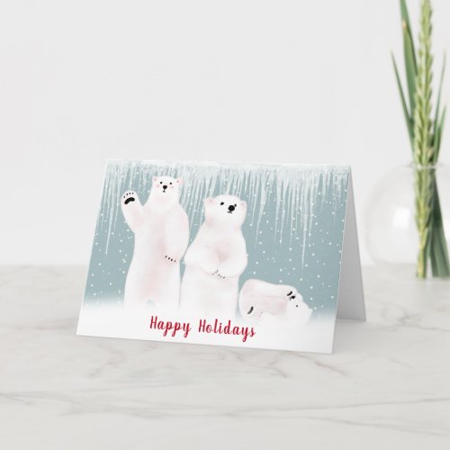 Christmas Polar Bear Family In Snow Card