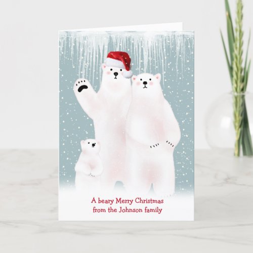 Christmas Polar Bear Family In Snowflakes Card