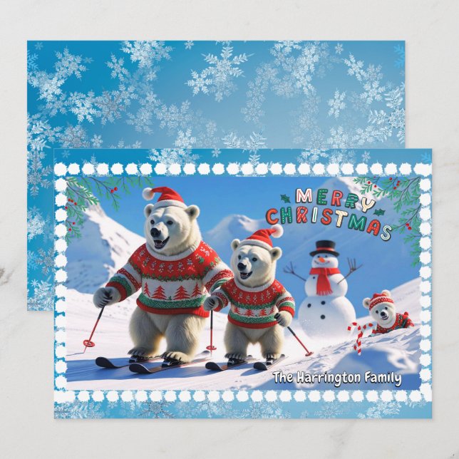 Christmas Polar Bear Family Personalized Holiday Card (Front/Back)