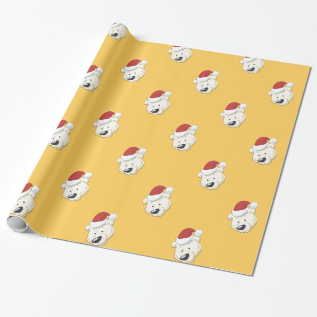 Christmas Polar Bear Gold Wrapping Paper (Unrolled)