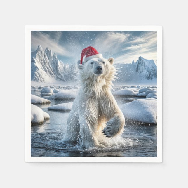 Christmas Polar Bear In Arctic Water Napkins (Front)
