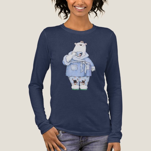 Christmas Polar Bear in Pajamas Tri-Blend Shirt (Front)