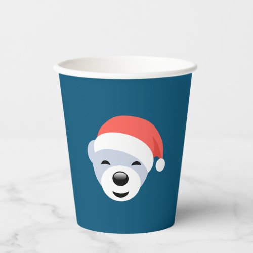 Christmas Polar Bear in Red Hat on Blue Paper Cups