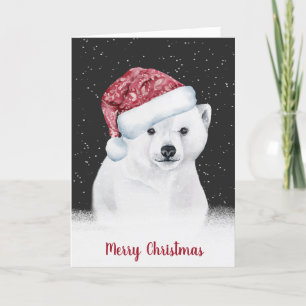 Christmas Polar Bear In Snowflakes Holiday Card
