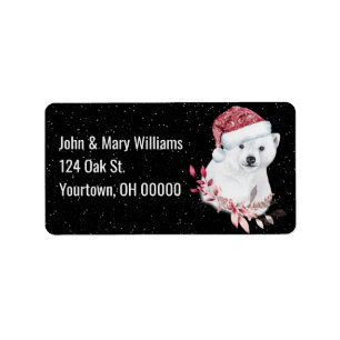 Christmas Polar Bear In Snowflakes Label