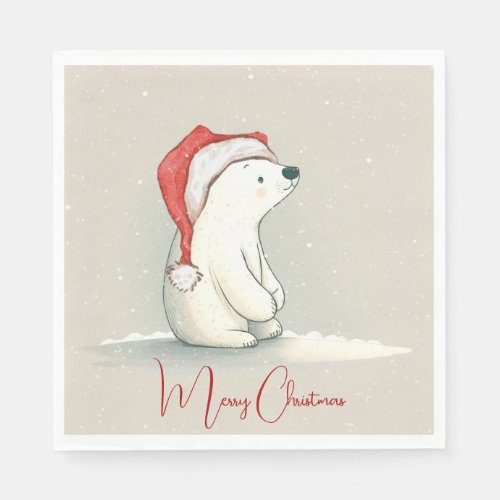 Christmas Polar Bear In Snowflakes Napkins