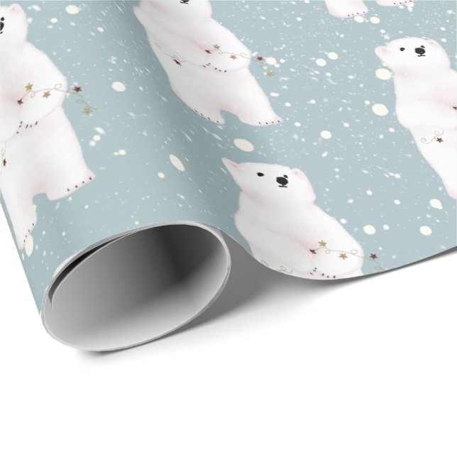 Christmas Polar Bear in Snowflakes Wrapping Paper (Roll Corner)