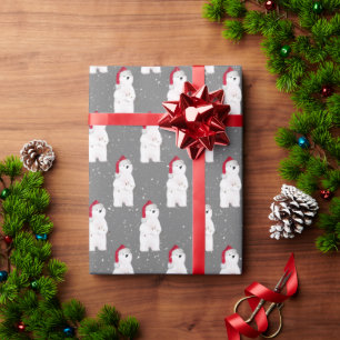Christmas Polar Bear in Snowflakes Wrapping Paper
